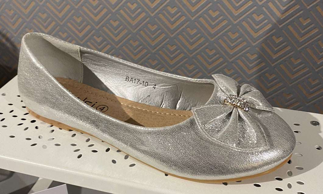 Silver Bow Front Flat Shoe
