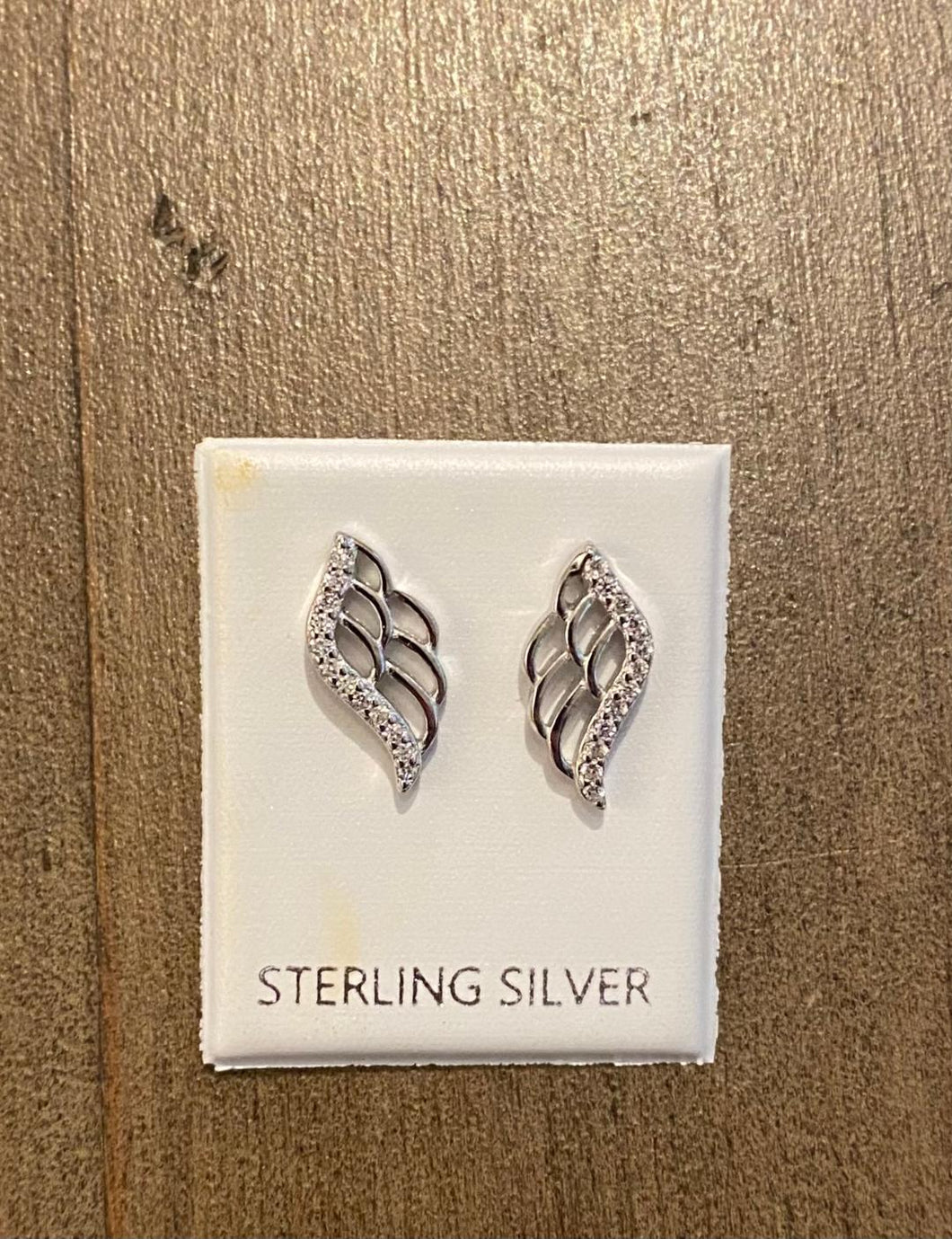 Sterling Silver Clear CZ Wing Stud Earrings