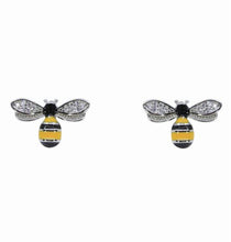 Load image into Gallery viewer, Sterling Silver Clear CZ &amp; Enamel Bee Stud Earrings
