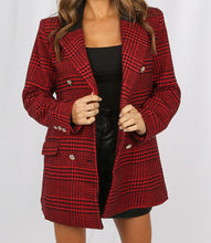 Load image into Gallery viewer, Check Double Breasted Coat with Black Collar
