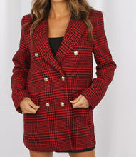 Load image into Gallery viewer, Check Double Breasted Coat with Black Collar
